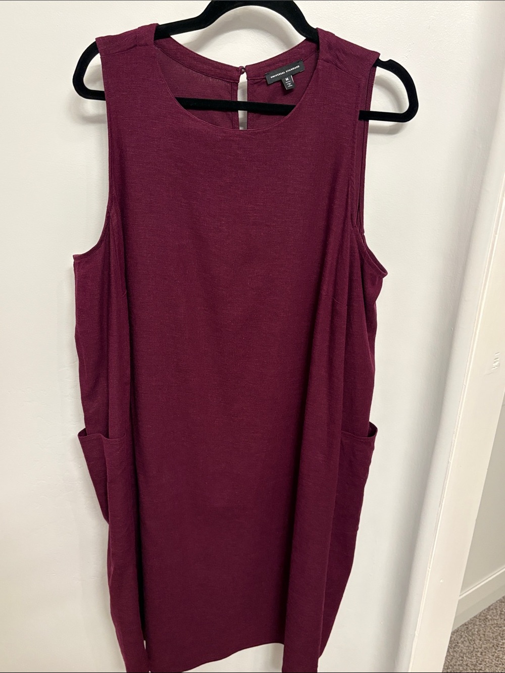 Maroon Sleeveless Linen Shift Dress with Side Pockets